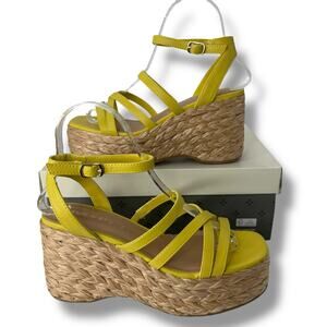 NWT Finnickk Yellow Strappy Platform Espadrilles 9.5 Sandals Boho Wedge